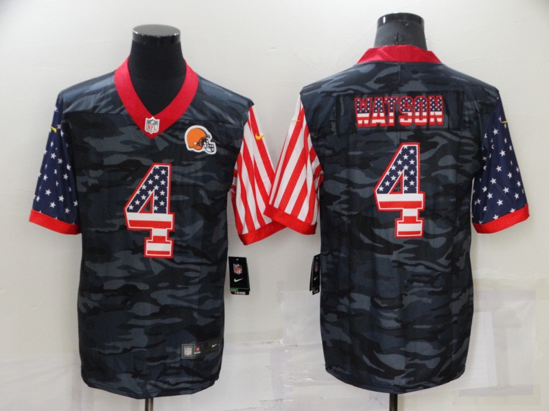 Men's Cleveland Browns #4 Deshaun Watson Camo USA Flag Limited Stitched Jersey Men's Cleveland Browns #4 Deshaun Watson Camo USA Flag Limited Stitched Jersey